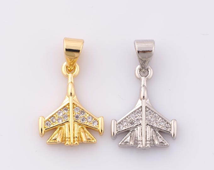 1 pcs Gold CZ Airplane Pendant,18K Gold Filled Airplane Charm,Airplane Charm DIY Bracelet Necklace Jewelry Making Findings Supply