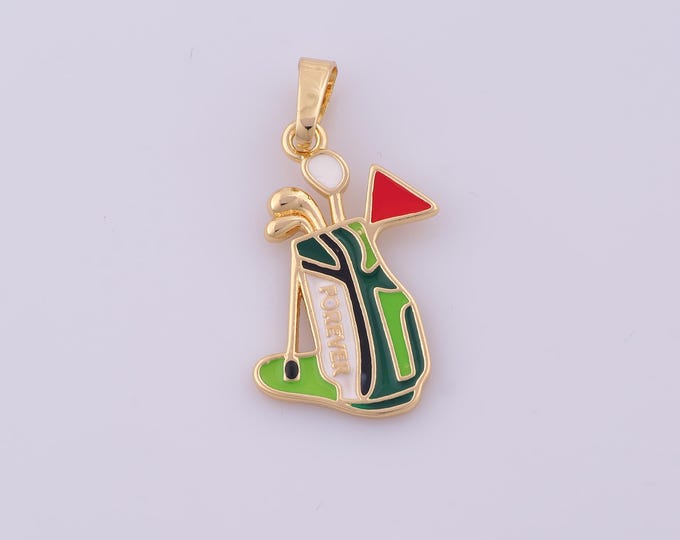 1 pcs Gold Enamel Golf Club Pendant,18K Gold Filled Golf Charm,Golf Bag Charms DIY Bracelet Necklace Jewelry Making Findings Supply