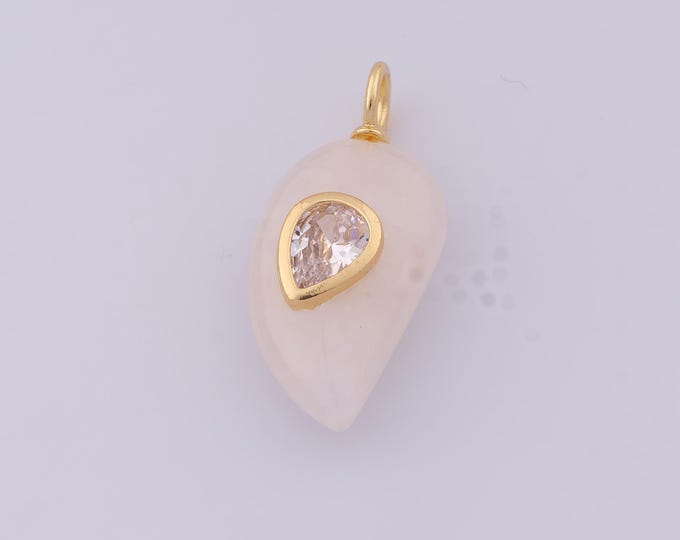 1 pcs Gold CZ Natural Stone Pendant,18K Gold Filled Energy Stone Charm,Horn Stone Charms DIY Necklace Jewelry Making Findings Supply