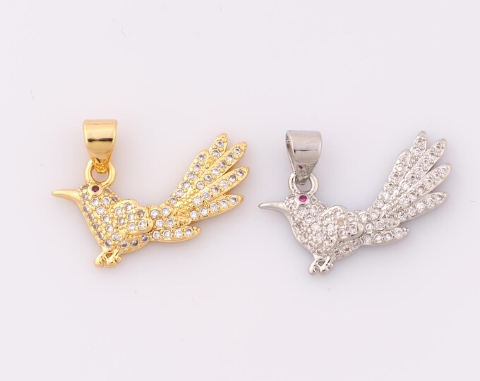 1 pcs Gold CZ Bird Pendant,18K Gold Filled Bird Charm,Bird Charm DIY Bracelet Necklace Jewelry Making Findings Supply