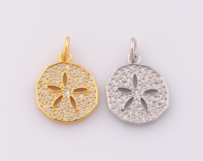 1 pcs Gold CZ Round Pendant,18K Gold Filled Flower Charm,Minimalist Charm DIY Bracelet Necklace Jewelry Making Findings Supply