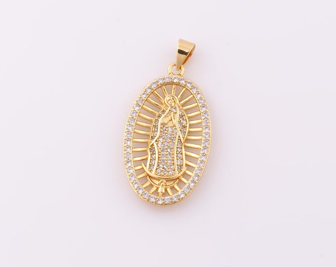 1 pcs Gold CZ Virgin Mary Pendant,18K Gold Filled Religion Charm,Catholic Charm DIY Bracelet Necklace Jewelry Making Findings Supply