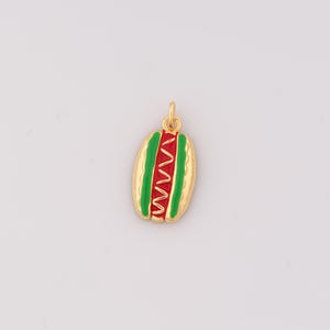 1 pcs Gold Enamel Hot Dog Pendant,18K Gold Filled Hot Dog Charm Hot Dog Charms,DIY Bracelet Necklace Jewelry Making Findings Supply