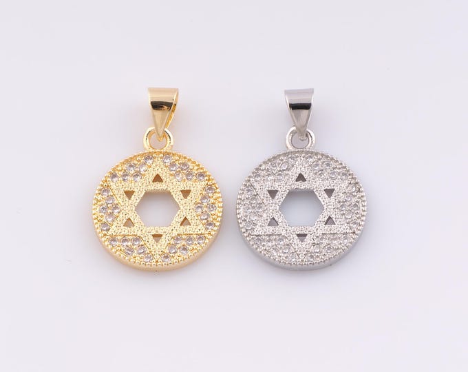 1 pcs Gold CZ David Star Pendant,18K Gold Filled Jewish Star Charm,Hexagram Charms,DIY Bracelet Necklace Jewelry Making Findings Supply