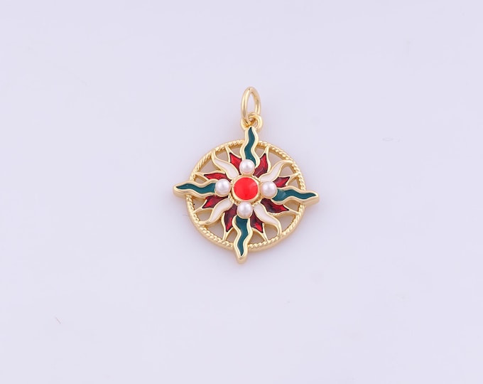 1 pcs Enamel Sun Pendant,18K Gold Filled Celestial Charm,Sunburst Charms DIY Bracelet Necklace Jewelry Making Findings Supply