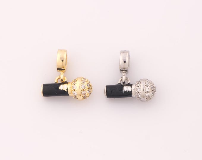 1 pcs Gold CZ Microphone Pendant,18K Gold Filled Microphone Charm,Enamel Microphone Charms DIY Necklace Jewelry Making Findings Supply