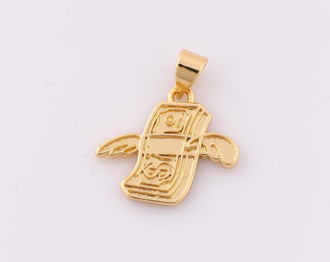 1 pcs Gold Money Pendant,18K Gold Filled Wing Charm,Minimalist Charm DIY Bracelet Necklace Jewelry Making Findings Supply