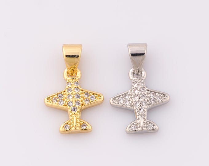 1 pcs Gold CZ Airplane Pendant,18K Gold Filled Airplane Charm,Airplane Charm DIY Bracelet Necklace Jewelry Making Findings Supply