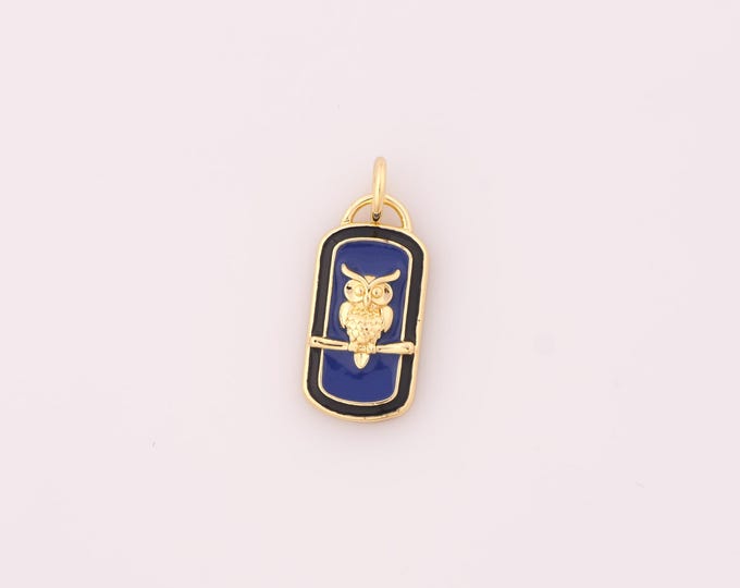 1 pcs Gold Enamel Owl Pendant,18K Gold Filled Animal Charm Owl Charms,DIY Bracelet Necklace Jewelry Making Findings Supply