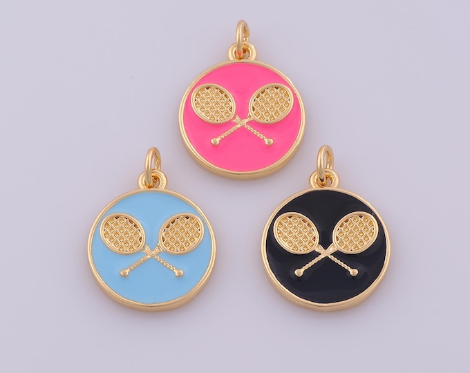 1 pcs Gold Enamel Racket Pendant,18K Gold Filled Sports Charm,Racket Charms DIY Bracelet Necklace Jewelry Making Findings Supply