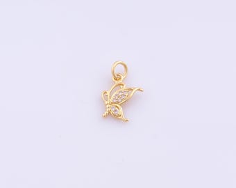 1 pcs Gold CZ Butterfly Pendant,18K Gold Filled Insect Charm,Butterfly Charms DIY Bracelet Necklace Jewelry Making Findings Supply