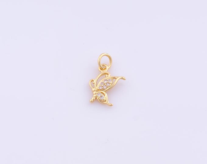 1 pcs Gold CZ Butterfly Pendant,18K Gold Filled Insect Charm,Butterfly Charms DIY Bracelet Necklace Jewelry Making Findings Supply