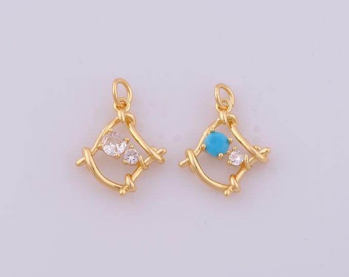 1 pcs Gold CZ Thorns Square Pendant,18K Gold Filled Square Charm,Thorns Square Charms DIY Bracelet Necklace Jewelry Making Findings Supply