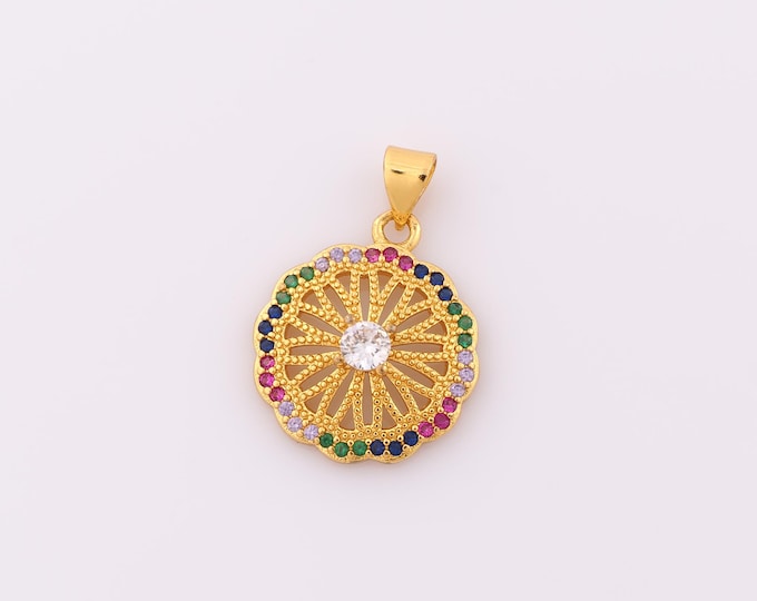 1 pcs Gold CZ Flower Pendant,18K Gold Filled Flower Charm,Flower Charm DIY Bracelet Necklace Jewelry Making Findings Supply