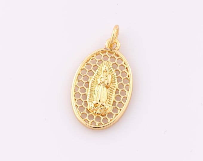 1 pcs Gold Virgin Mary Pendant,18K Gold Filled Religious Charm,Catholic Charm DIY Bracelet Necklace Jewelry Making Findings Supply
