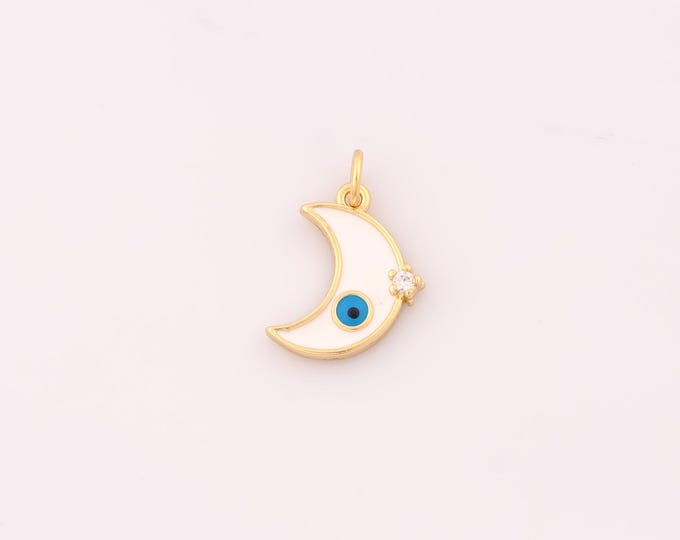 1 pcs Gold Enamel Crescent Moon Pendant,18K Gold Filled Evil Eye Charm,Devil Eye Charms DIY Bracelet Necklace Jewelry Making Findings Supply