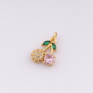 1 pcs Gold CZ Cherry Pendant,18K Gold Filled Fruit Charm Cherry Charms,DIY Bracelet Necklace Jewelry Making Findings Supply