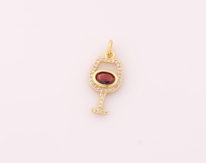 1 pcs Gold Goblet Pendant,18K Gold Filled Red Wine Glass Charm,CZ Goblet Charms DIY Bracelet Necklace Jewelry Making Findings Supply