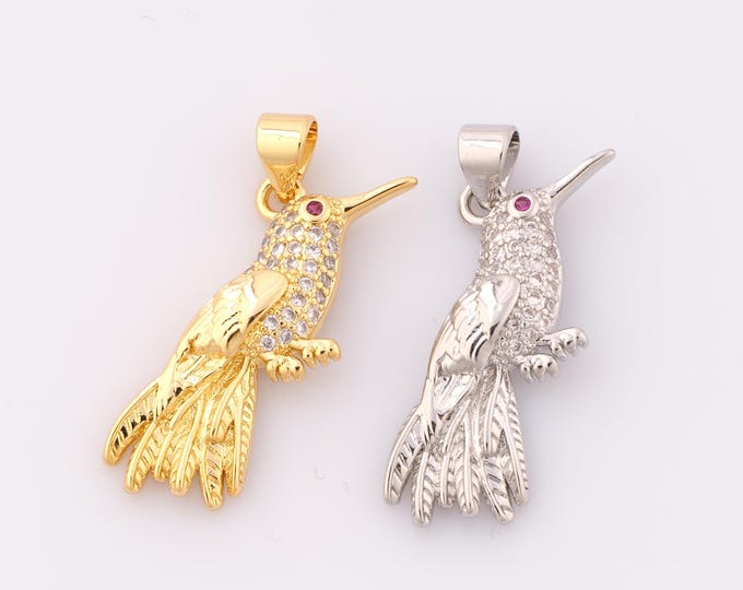 1 pcs Gold CZ Bird Pendant,18K Gold Filled Bird Charm,Bird Charm DIY Bracelet Necklace Jewelry Making Findings Supply