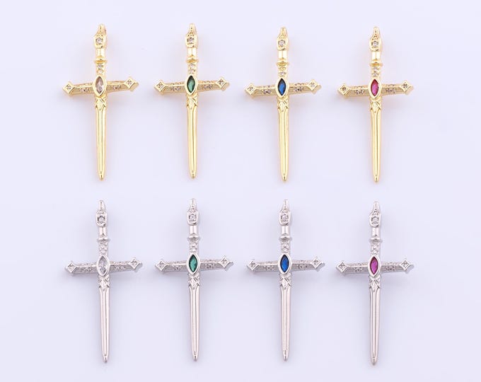1 pcs Gold CZ Cross Pendant,18K Gold Filled Religious Charm,Christian Charms DIY Bracelet Necklace Jewelry Making Findings Supply