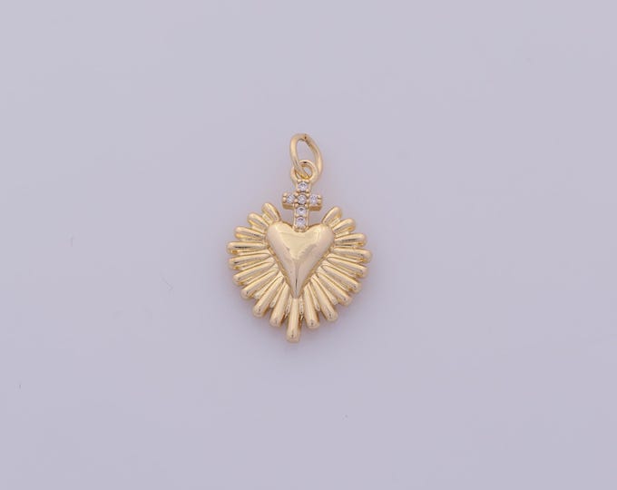 1 pcs Gold CZ Heart Pendant,18K Gold Filled Love Charm,Cross Charms DIY Bracelet Necklace Jewelry Making Findings Supply