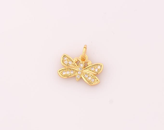 1 pcs Gold Butterfly Pendant,18K Gold Filled Insect Charm,CZ Butterfly Charms DIY Bracelet Necklace Jewelry Making Findings Supply