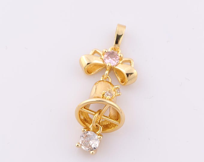 1 pcs Gold Bow Pendant,18K Gold Filled Bell Charm,Bow Charm DIY Bracelet Necklace Jewelry Making Findings Supply