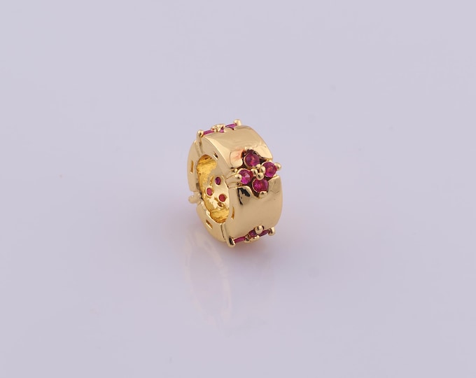1 pcs 18K Gold Filled Round Tube Spacer Beads,CZ Large Hole Beads,Round Beads for DIY Jewelry Making Findings Supply