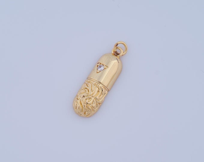 1 pcs Gold CZ Capsule Pendant,18K Gold Filled Capsule Charm,Capsule Charm DIY Bracelet Necklace Jewelry Making Findings Supply