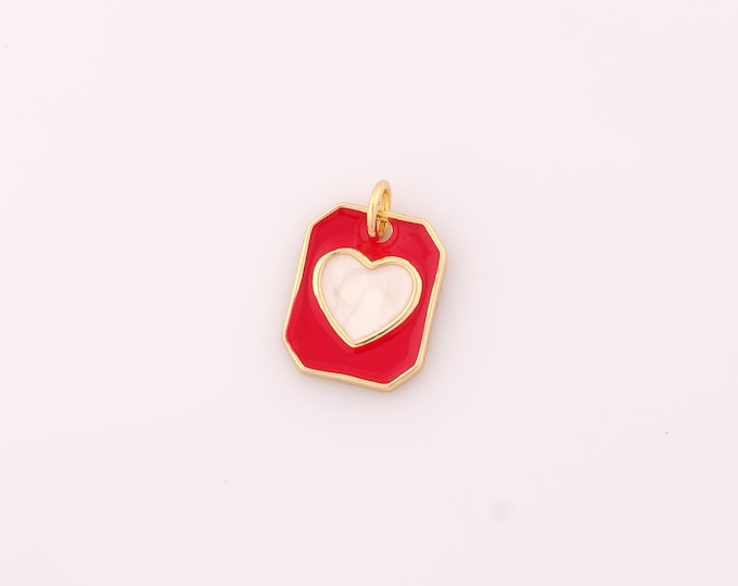 1 pcs Gold Enamel Heart Pendant,18K Gold Filled Love Charm,Heart Charms DIY Bracelet Necklace Jewelry Making Findings Supply