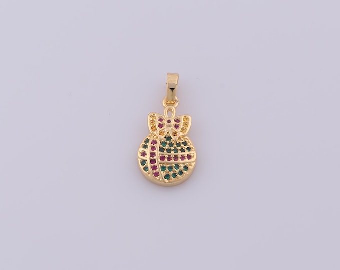 1 pcs Gold CZ Round Pendant,18K Gold Filled Bow Charm,Round Charms DIY Bracelet Necklace Jewelry Making Findings Supply