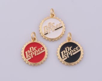 1 pcs Gold Enamel Bottle Cap Pendant,18K Gold Filled Round Charm,Letter Charms DIY Bracelet Necklace Jewelry Making Findings Supply