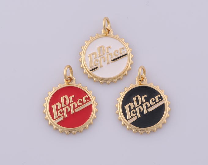 1 pcs Gold Enamel Bottle Cap Pendant,18K Gold Filled Round Charm,Letter Charms DIY Bracelet Necklace Jewelry Making Findings Supply