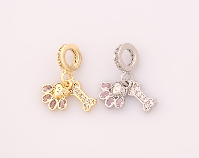 1 pcs Gold CZ Animal Foot Pendant,18K Gold Filled Bone Charm,Animal Foot Charms DIY Bracelet Necklace Jewelry Making Findings Supply