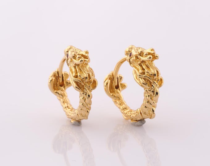 1 pair Gold CZ Dragon Earrings,18K Gold Filled Huggie Hoop Earrings,Hoop Earrings,Hypoallergenic Huggie Hoop,Gift for Her