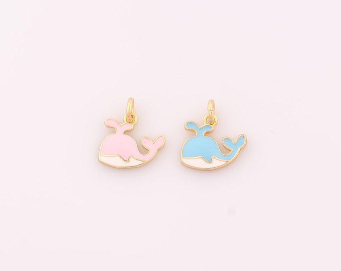 1 pcs Gold Enamel Whale Pendant,18K Gold Filled Marine Life Charm,Whale Charms DIY Bracelet Necklace Jewelry Making Findings Supply