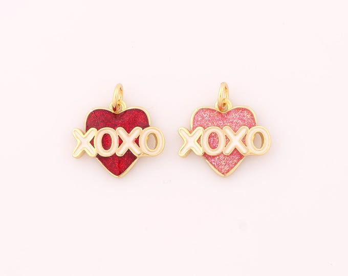 1 pcs Gold Enamel Heart Pendant,18K Gold Filled XOXO Charm,Hugs and Kiss Charms DIY Bracelet Necklace Jewelry Making Findings Supply