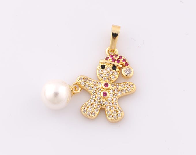 Gold CZ Cookie Man Pendant,18K Gold Filled Cookie Man Charm,Cookie Man Charm DIY Bracelet Necklace Jewelry Making Findings Supply