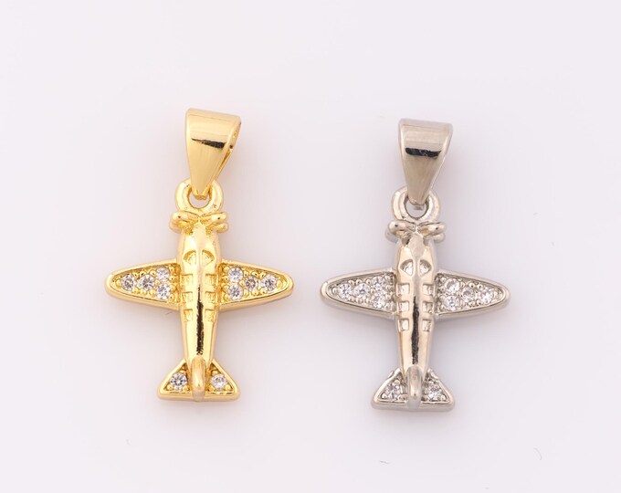 1 pcs Gold CZ Airplane Pendant,18K Gold Filled Airplane Charm,Airplane Charm DIY Bracelet Necklace Jewelry Making Findings Supply