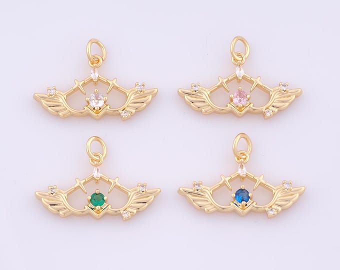 1 pcs Gold CZ Angel Wings Pendant,18K Gold Filled Wings Charm,Angel Wings Charms DIY Bracelet Necklace Jewelry Making Findings Supply