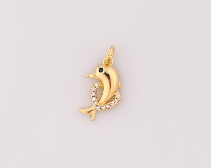 1 pcs Gold CZ Dolphin Pendant,18K Gold Filled Animal Charm,Dolphin Charms,DIY Bracelet Necklace Jewelry Making Findings Supply