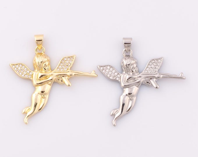 1 pcs Gold CZ Angel Pendant,18K Gold Filled Weapon Charm,Angel Charm DIY Bracelet Necklace Jewelry Making Findings Supply