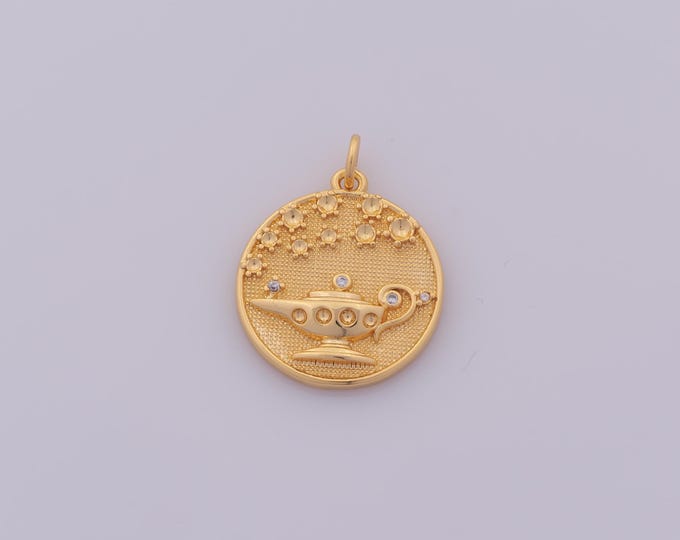 1 pcs Gold CZ Aladdin Magic Lamp Pendant,18K Gold Filled Star Charm,Round Charms DIY Bracelet Necklace Jewelry Making Findings Supply