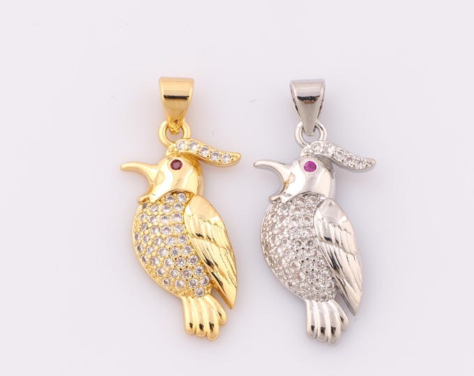 1 pcs Gold CZ Bird Pendant,18K Gold Filled Bird Charm,Bird Charm DIY Bracelet Necklace Jewelry Making Findings Supply