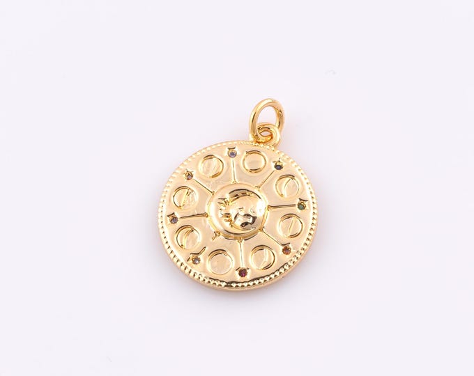 1 pcs Gold Round Pendant,18K Gold Filled Minimalist Charm,Round Charms,DIY Bracelet Necklace Jewelry Making Findings Supply