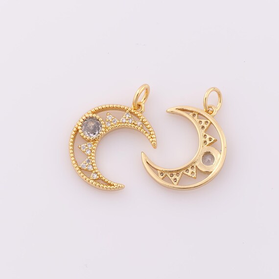 1 Pcs Gold CZ Crescent Moon Pendant,18k Gold Filled Moon Charm