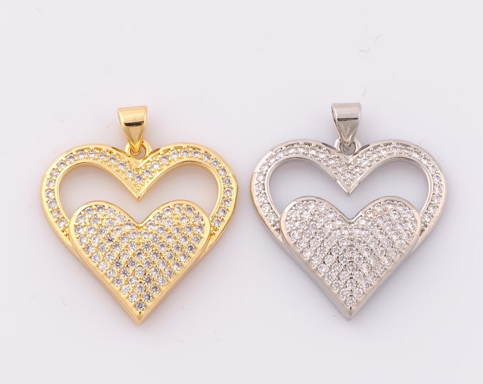 1 pcs Gold CZ Heart Pendant,18K Gold Filled Minimalist Charm,Heart Charm DIY Bracelet Necklace Jewelry Making Findings Supply