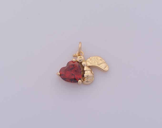 1 pcs Gold CZ Bee Pendant,18K Gold Filled Insect Charm,Heart Charms DIY Bracelet Necklace Jewelry Making Findings Supply