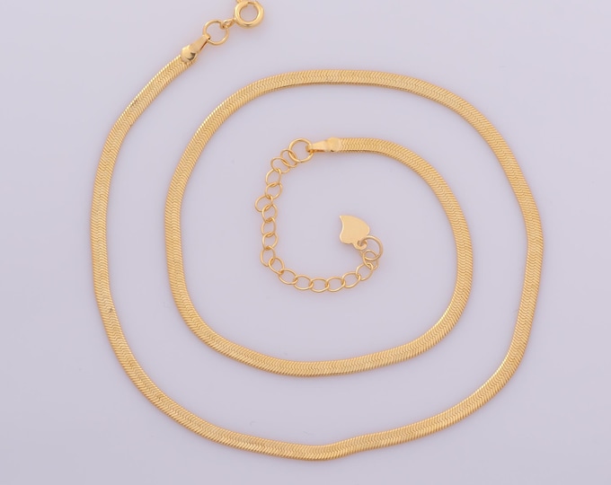 1 Str Gold Herringbone Necklace,18K Gold Filled Chain Necklace,Adjustable Necklace,Gift for Her
