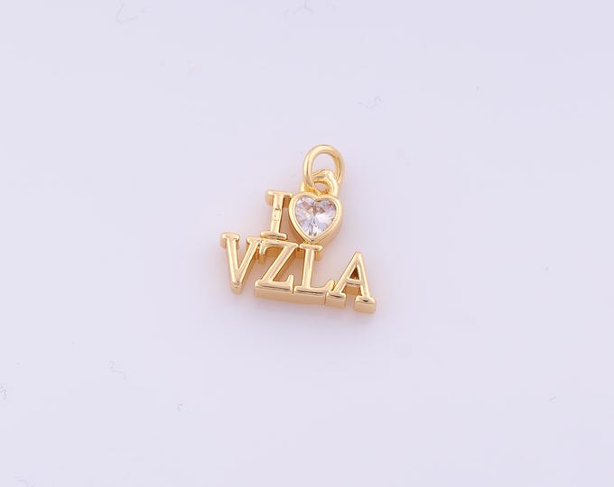 1 pcs Gold CZ I Love VZLA Pendant,18K Gold Filled Heart Charm,Letter Charms DIY Bracelet Necklace Jewelry Making Findings Supply